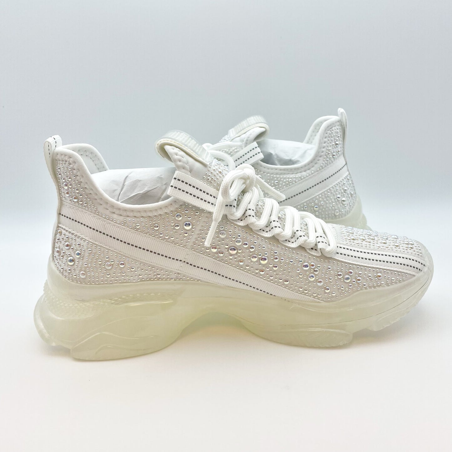 Steve Madden Women's Maxima Sneaker Size 8.5 White Rhinestone Embellished NIB