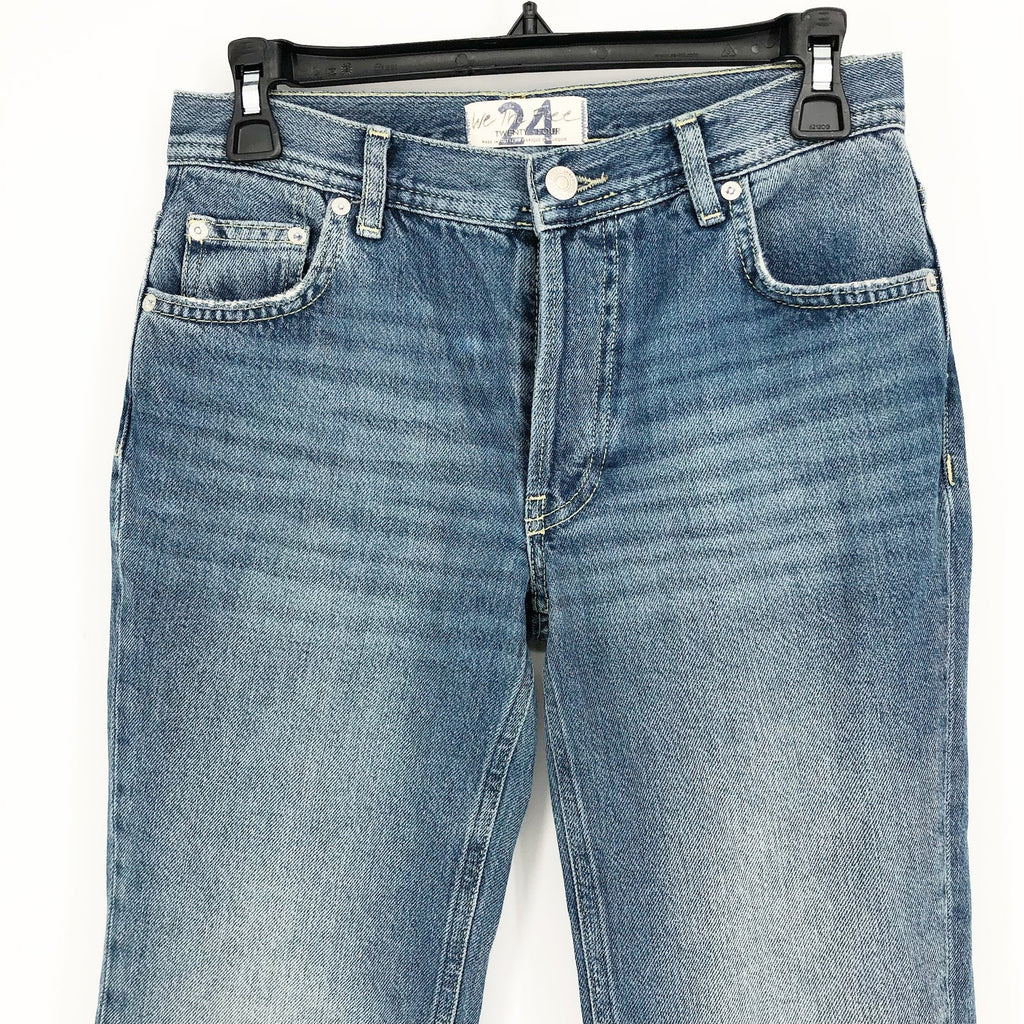 WE THE FREE BY FP Maggie Straight-Leg Jeans Size 24 Blue Raw Hem Mid-Rise NWOT
