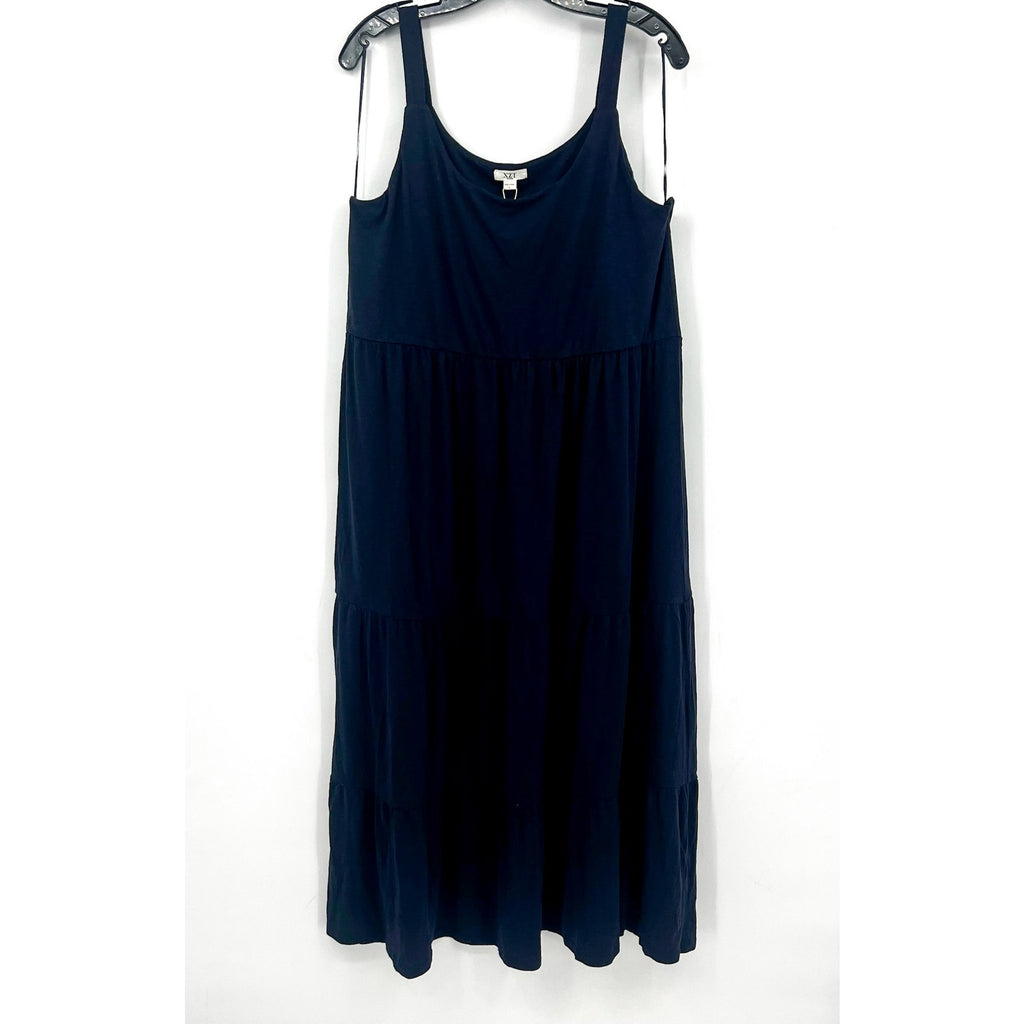 NIC+ZOE Tiered Maxi Tank Dress Large Dark Blue Cotton Blend Scoop Neck NWT