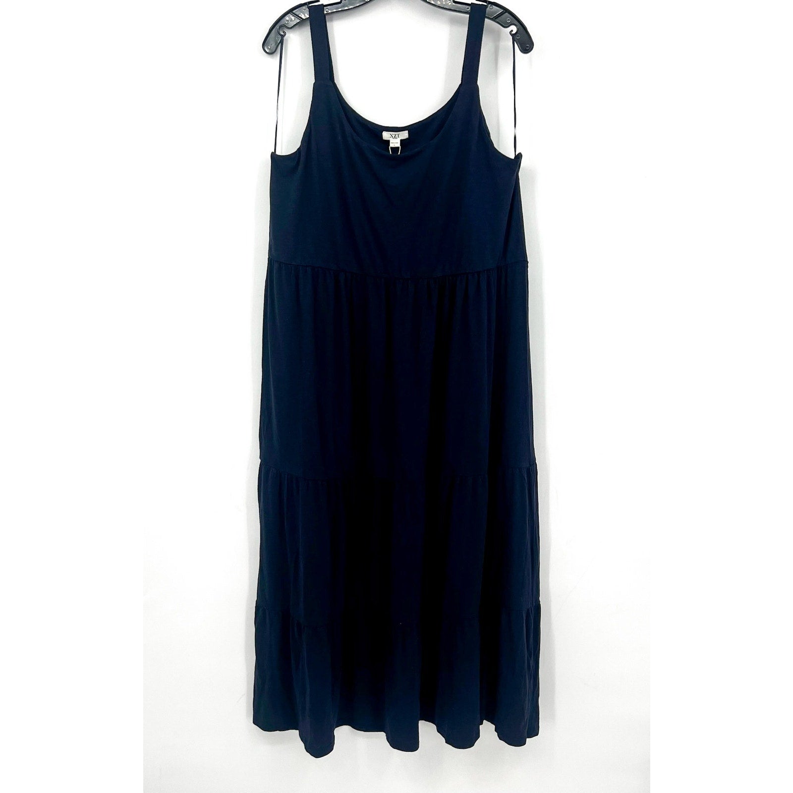 NIC+ZOE Tiered Maxi Tank Dress Large Dark Blue Cotton Blend Scoop Neck NWT