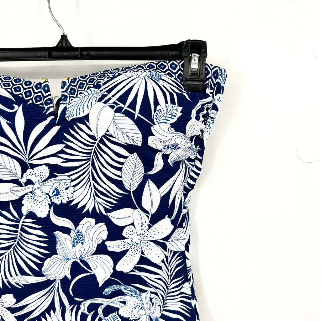 TOMMY BAHAMA Island Cays Bandeau One-Piece Swimsuit Size 14 Blue Blooms NWT