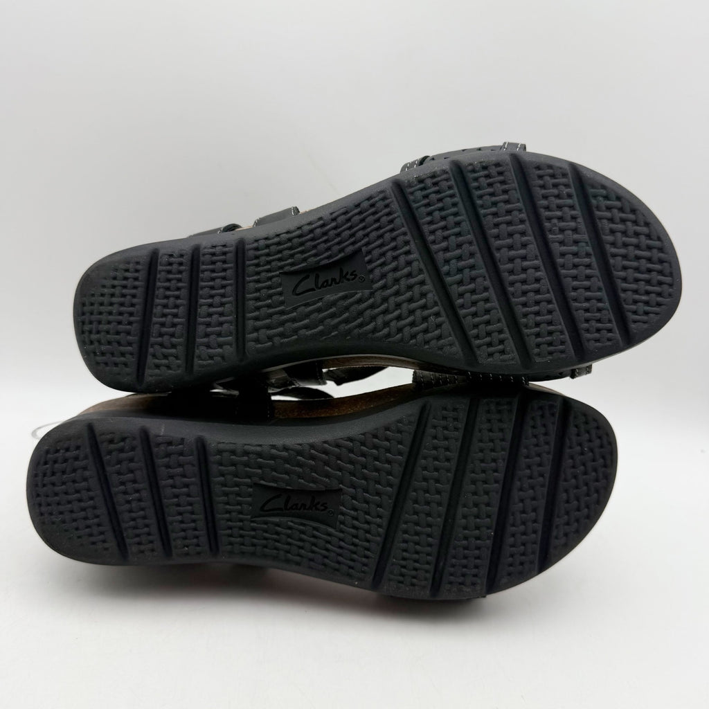 Clarks Womens Calenne Carmen Wedge Sandals US 8.5 M Black Leather NWOB