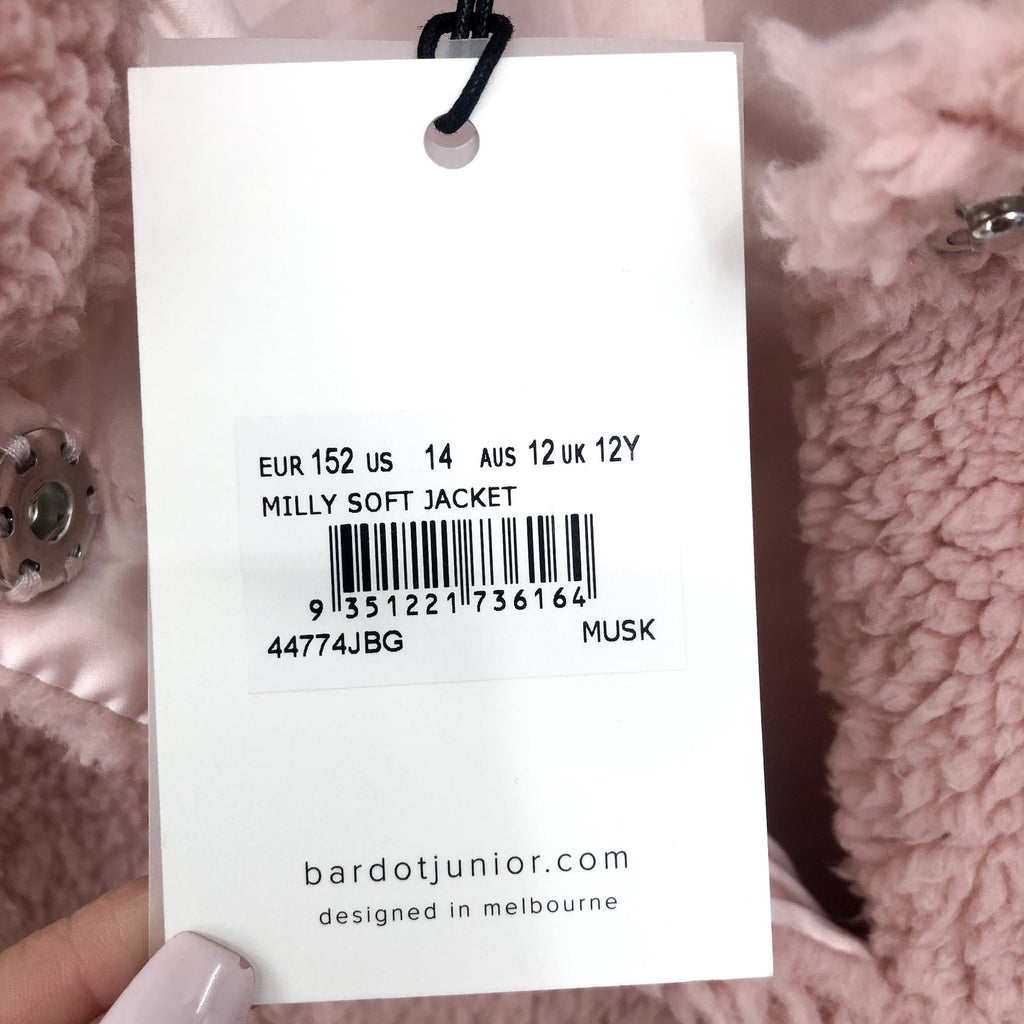 BARDOT JUNIOR Girl's Milly Soft Teddy Jacket XL US 14 Pink Musk Faux Fur NWT