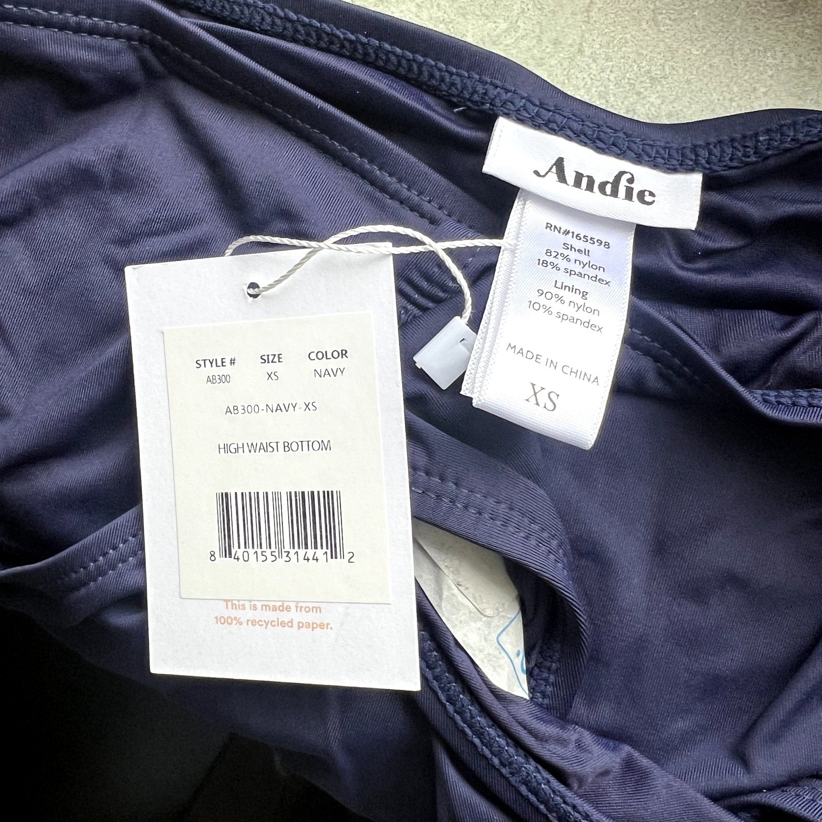 ANDIE SWIM High Waisted Bottom XS Navy Blue Full Coverage Swimsuit NWT
