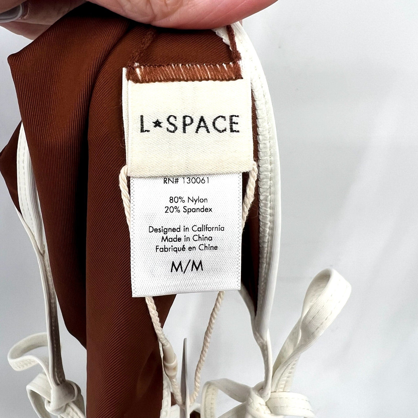 L*SPACE Women's Levy Bitsy String Bikini Bottoms Medium Coffee Brown Cream NWT
