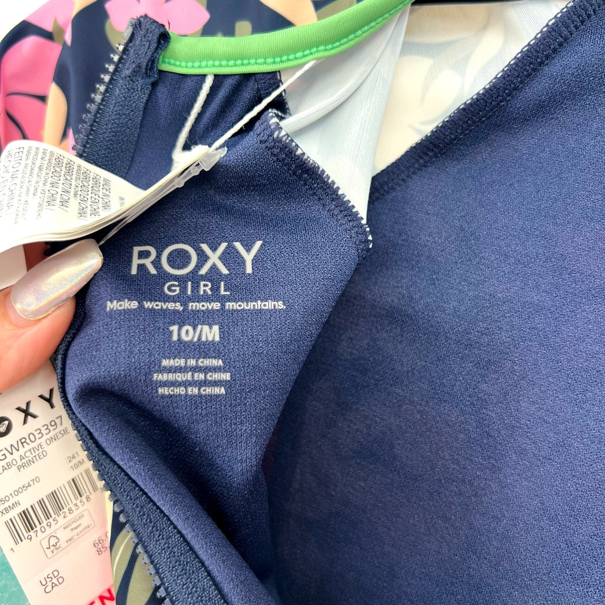 ROXY Girls Ilacabo Swimsuit Surfsuit Medium Navy Blue Floral Long Sleeve NWT