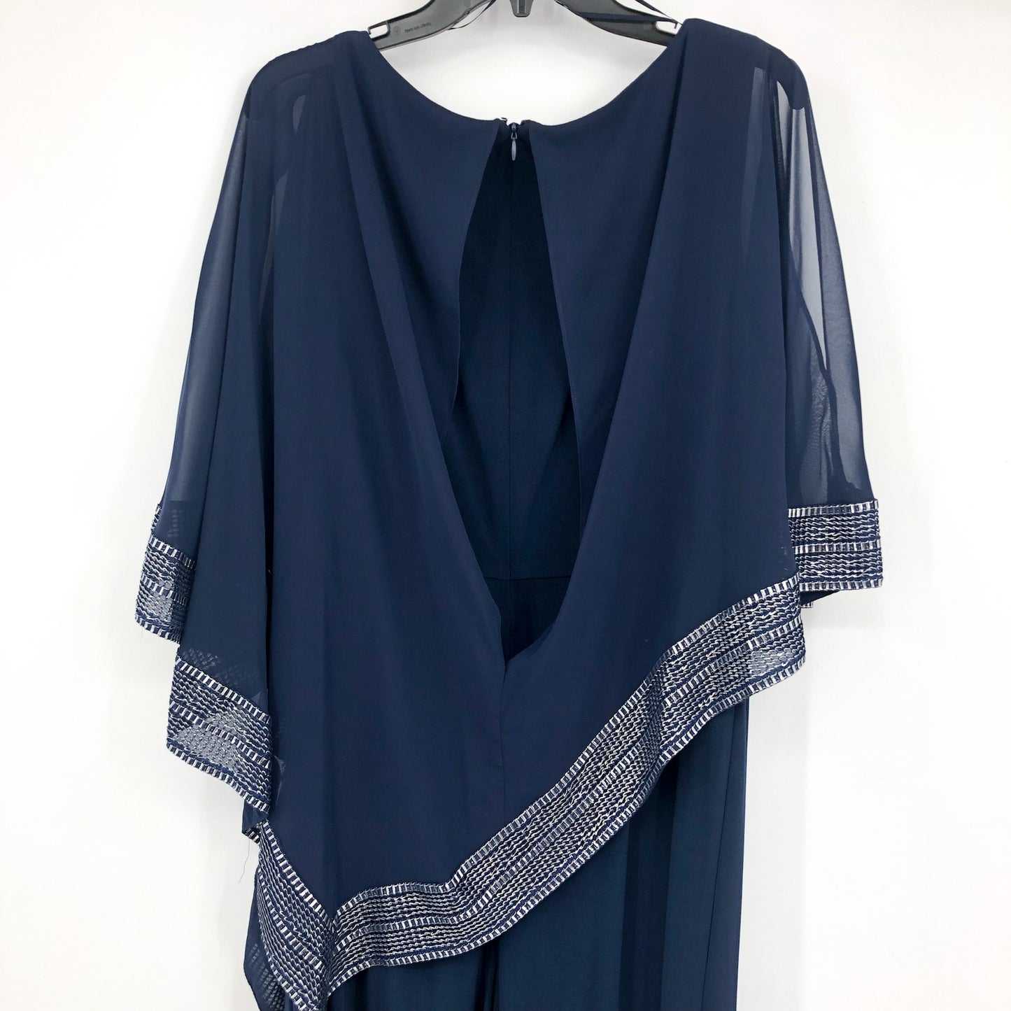 SLNY Women's Metallic Trim Cape Jumpsuit 18W Navy Blue Silver Asymmetrical NWT