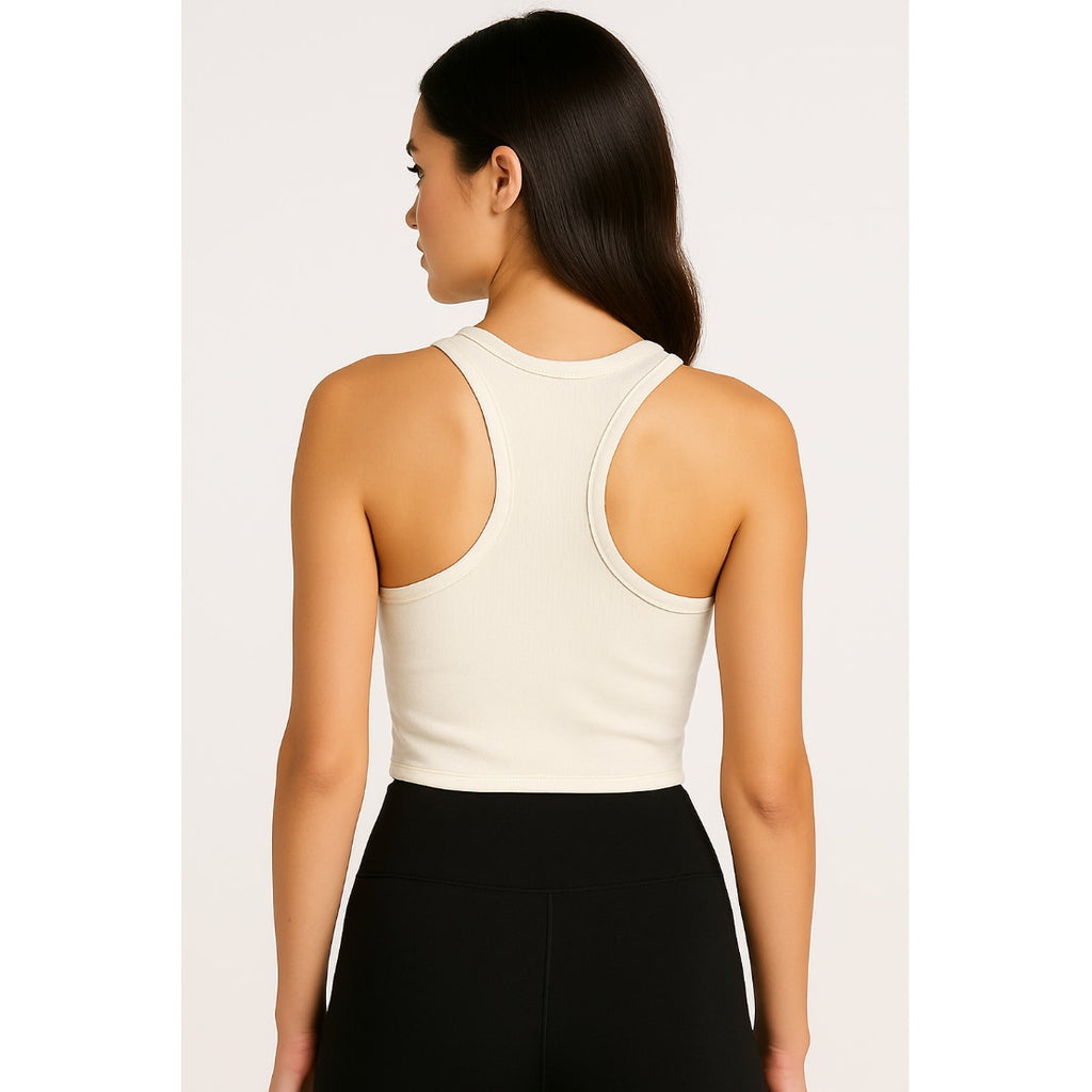ACTIVE CASHMERE Women's Cashmere Crop Tank Top XL Cream Racerback NWT