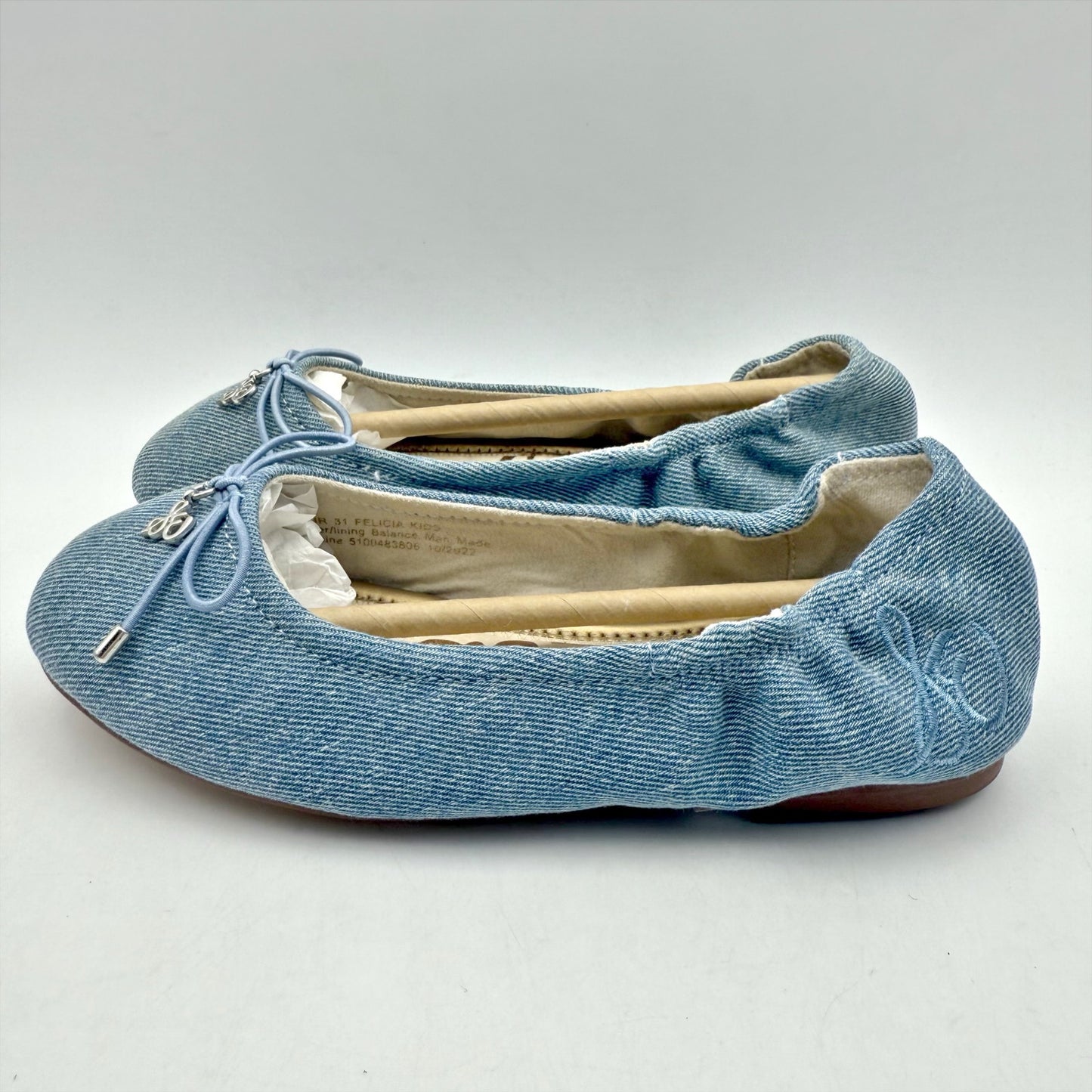 Sam Edelman Kids Felicia Ballet Flats US 1 M EU 32 Blue Denim Leather NIB