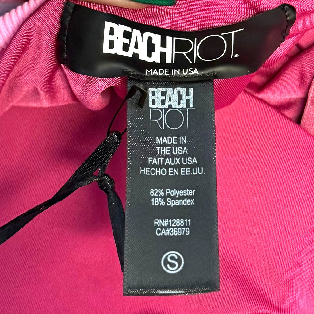 BEACH RIOT Jessa Bandeau One Piece Swimsuit Small Pink Raspberry Colorblock NWT