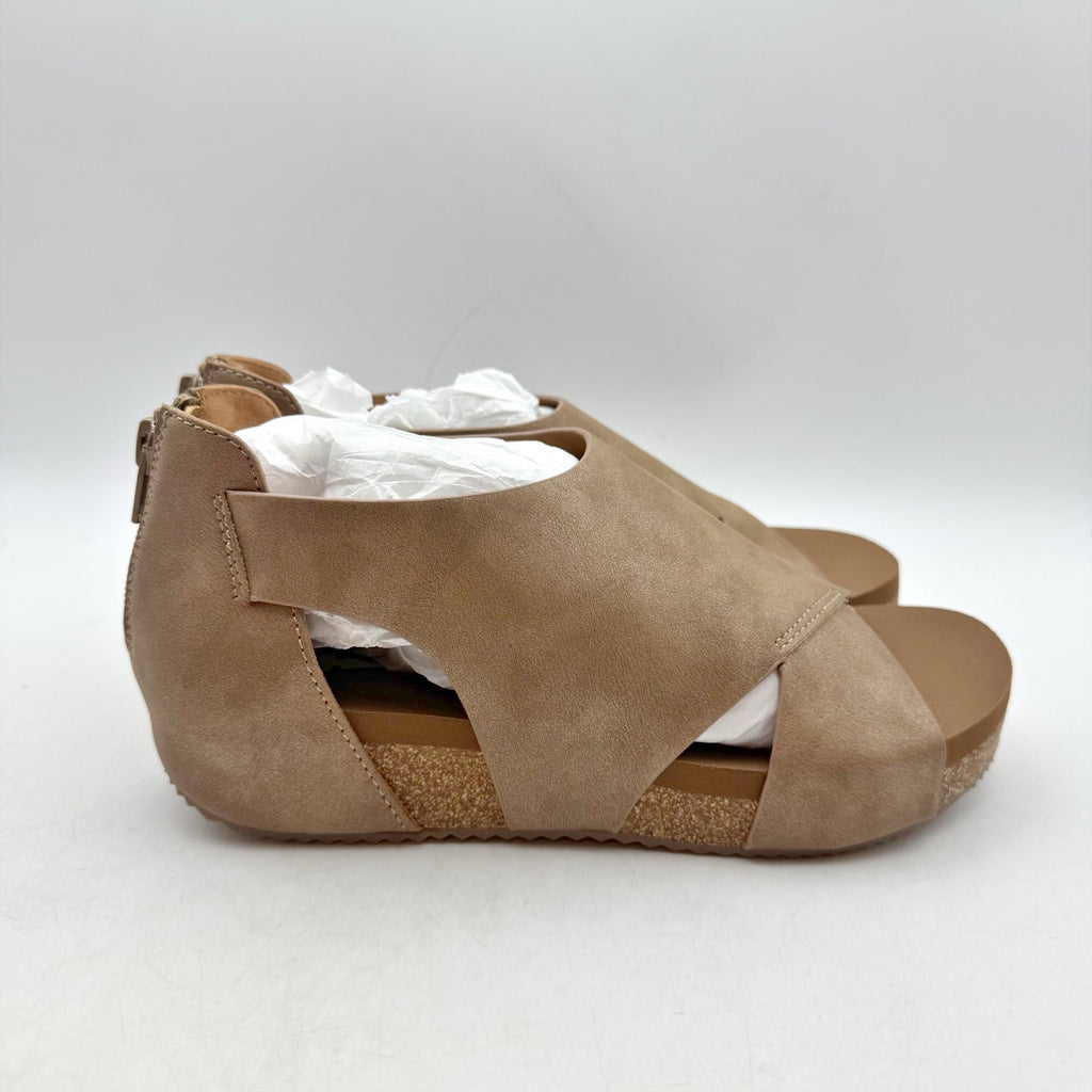 Volatile Womens Barstow Cork Wedge Sandals Size 6 Brown Tan PeeptoeNIB