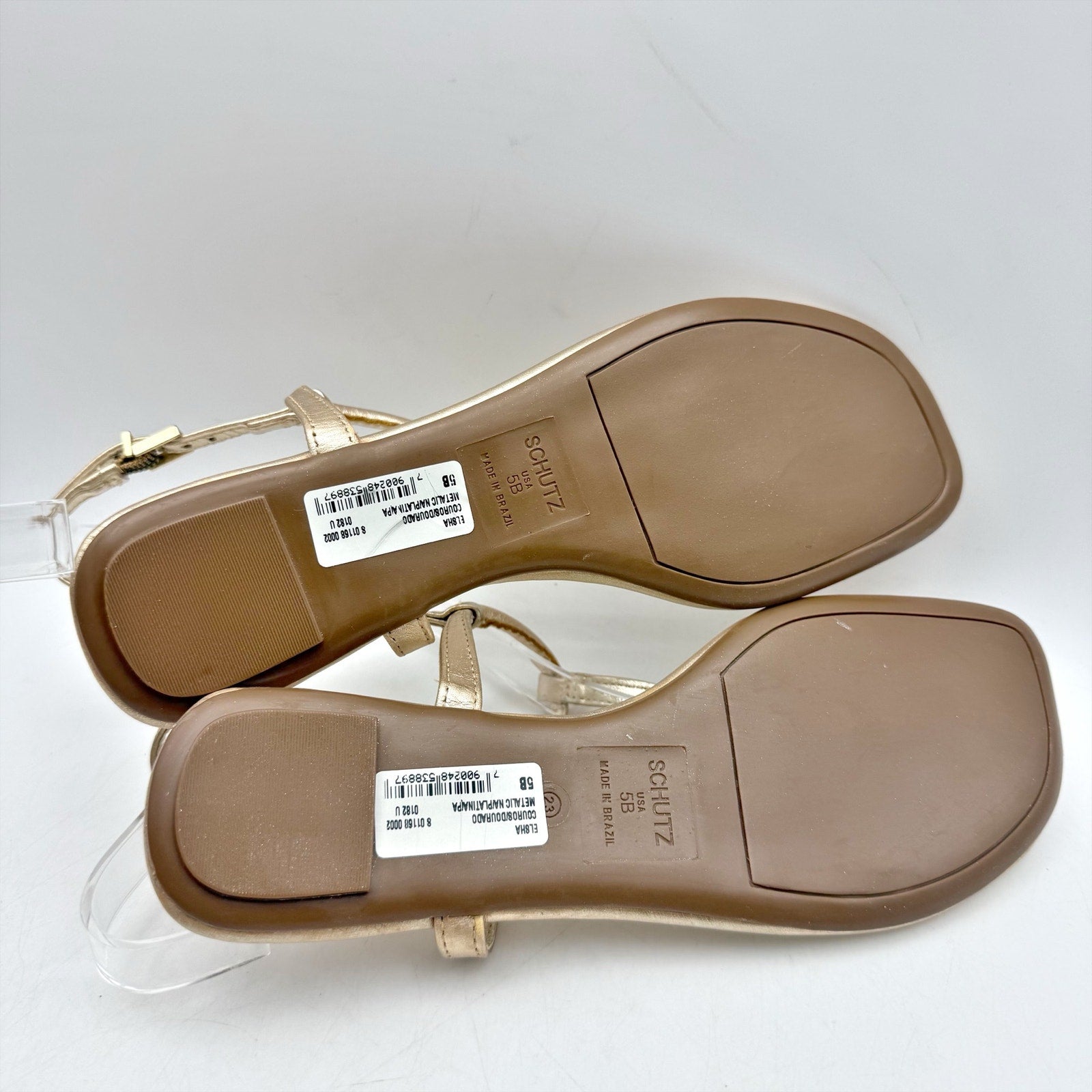 Schutz Womens Elsha Flat Sandals US 5 M Gold Leather NWOB