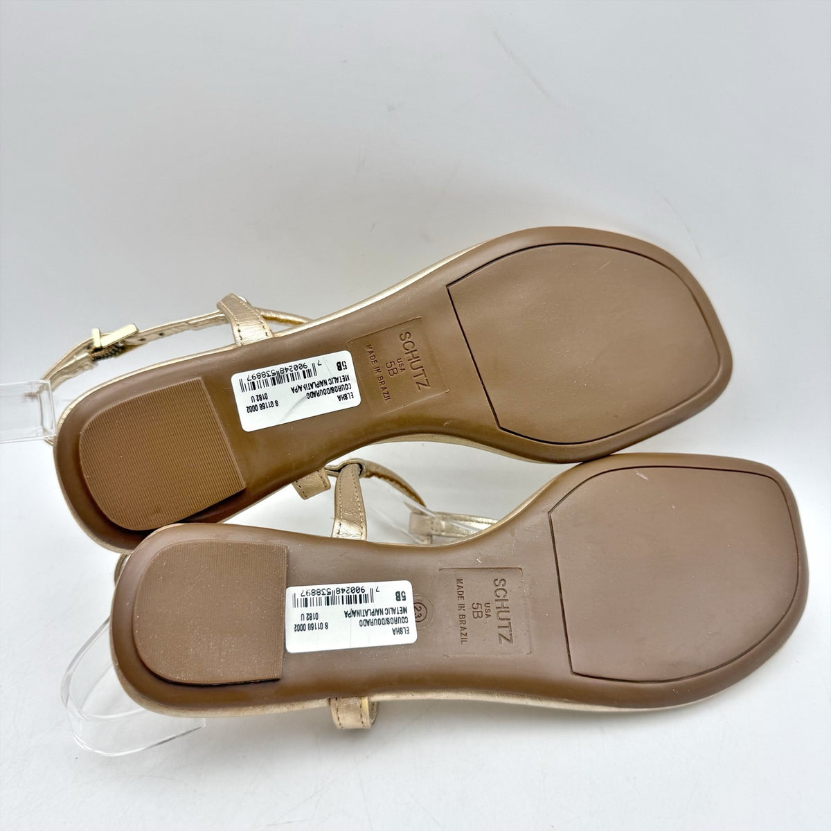 Schutz Womens Elsha Flat Sandals Size 5 M Gold Leather NWOB
