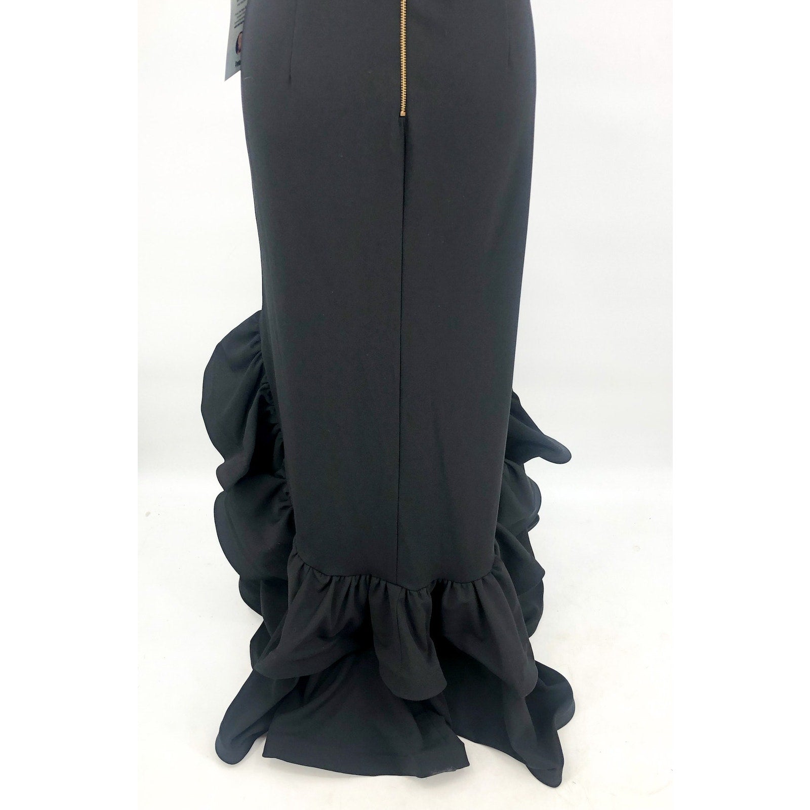 BETSY & ADAM Womens Arielle Scuba Crepe Ruffle Slit Gown 12 Black Sleeveless NWT