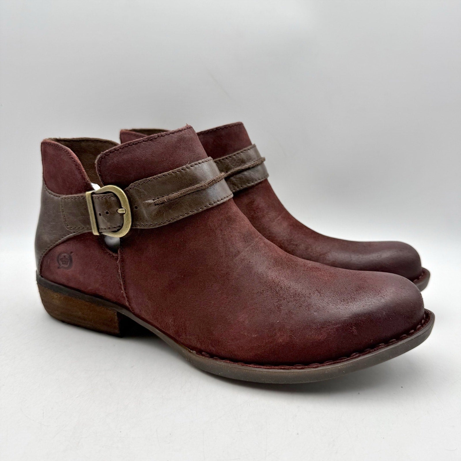Born Womens Kati Ankle Booties US 8.5 M Burgundy Red Brown Leather NWOB