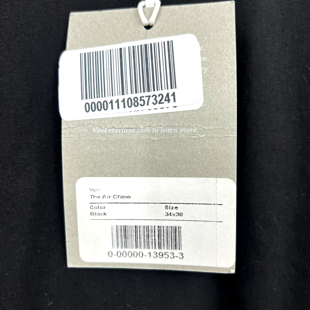 Everlane Mens The Athletic Fit Air Chino Pants 34x30 Black Flat Front NWT
