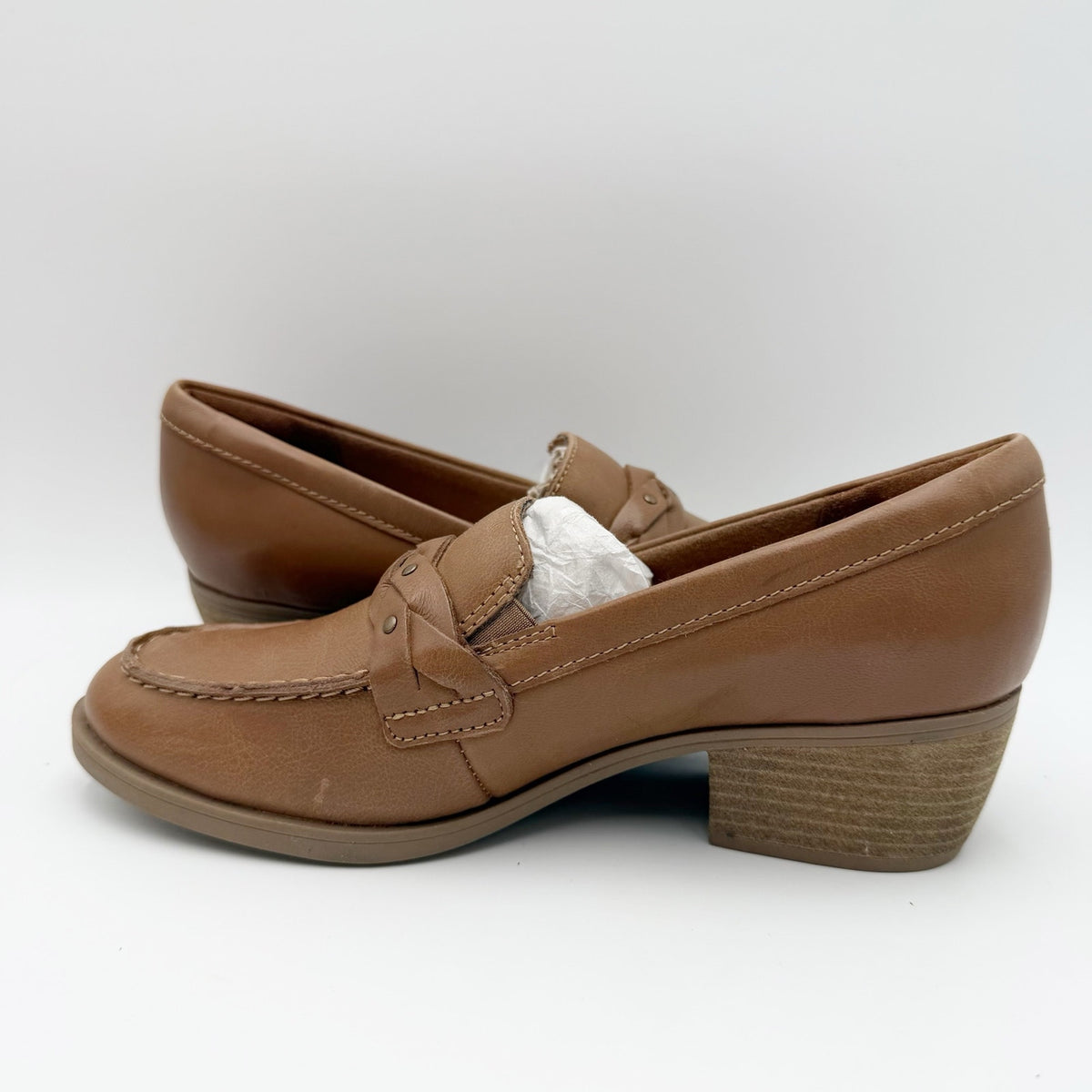 Clarks Womens Charlten Echo Loafers Size 5 M EU 35 Dark Sand Leather NWOB