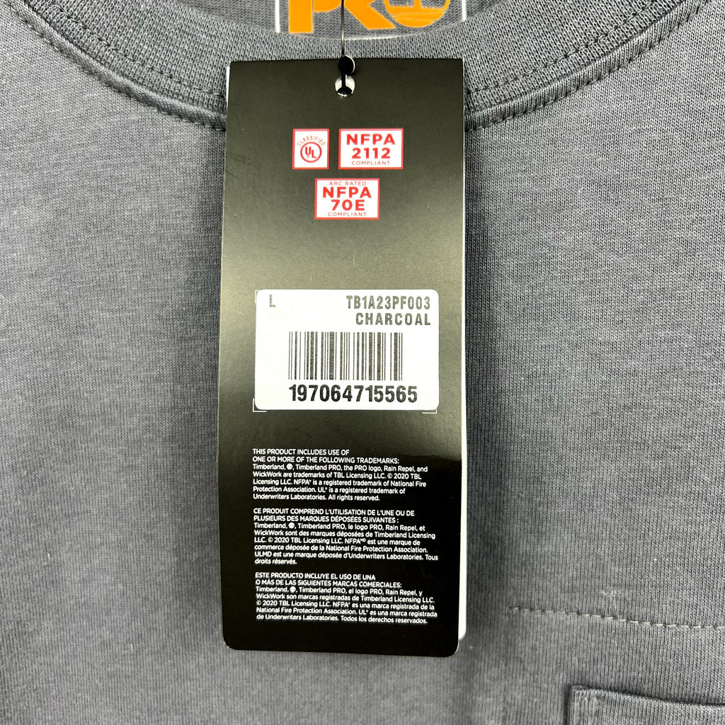 TIMBERLAND PRO Mens Cotton Core Flame-Resistant LS T-Shirt Large Gray NWT