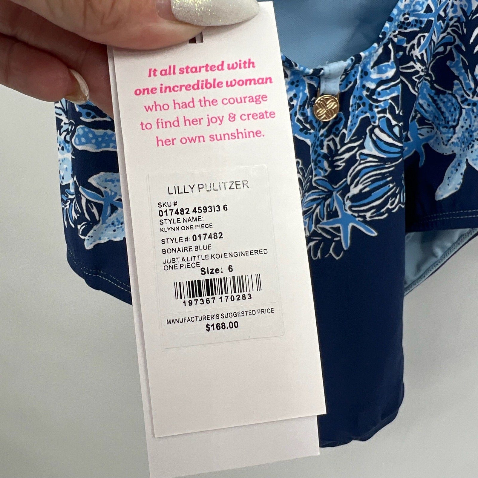 LILLY PULITZER Womens Klynn One-Piece Swimsuit US 6 Blue Just a Little Koi NWT