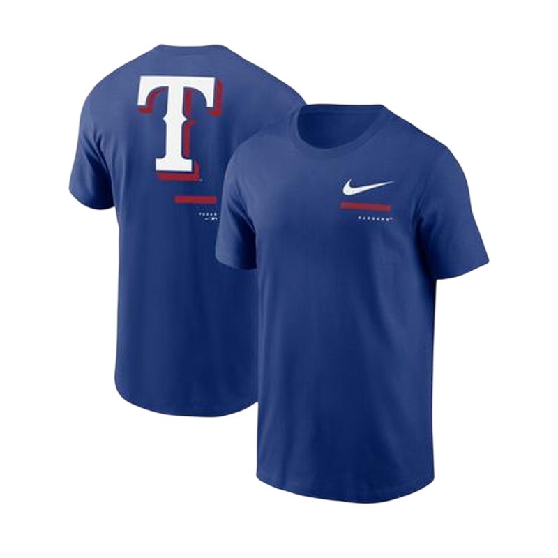 NIKE Mens Texas Rangers Logo Short Sleeve T-Shirt US Small Blue Crewneck NWT