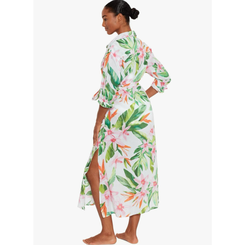 LAUREN RALPH LAUREN Tropical Floral Voile Shirtdress Large White Multi NWT