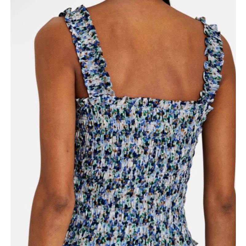 VERONICA BEARD Averie Smocked Tank Top Large Blue Cobalt Floral Print NWOT