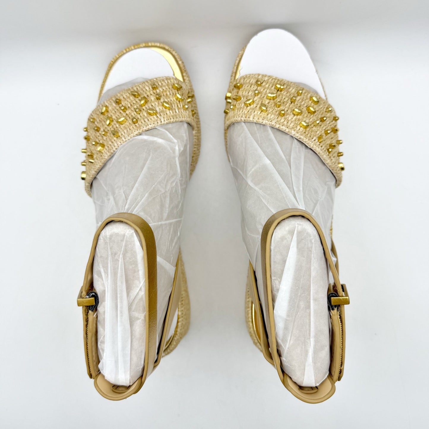 Franco Sarto Womens Terry 3 Studded Espadrille Sandal US 8.5 M Gold Metallic NIB