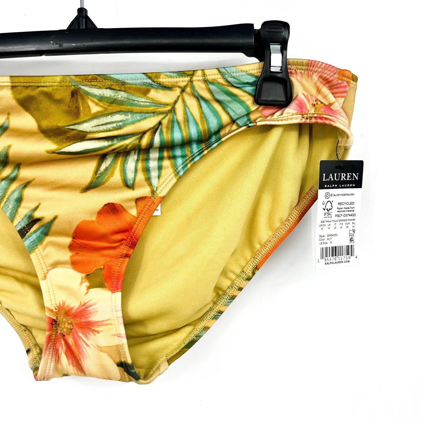 LAUREN RALPH LAUREN Hipster Bikini Bottom Size 10 Gold Island Tropical Print NWT