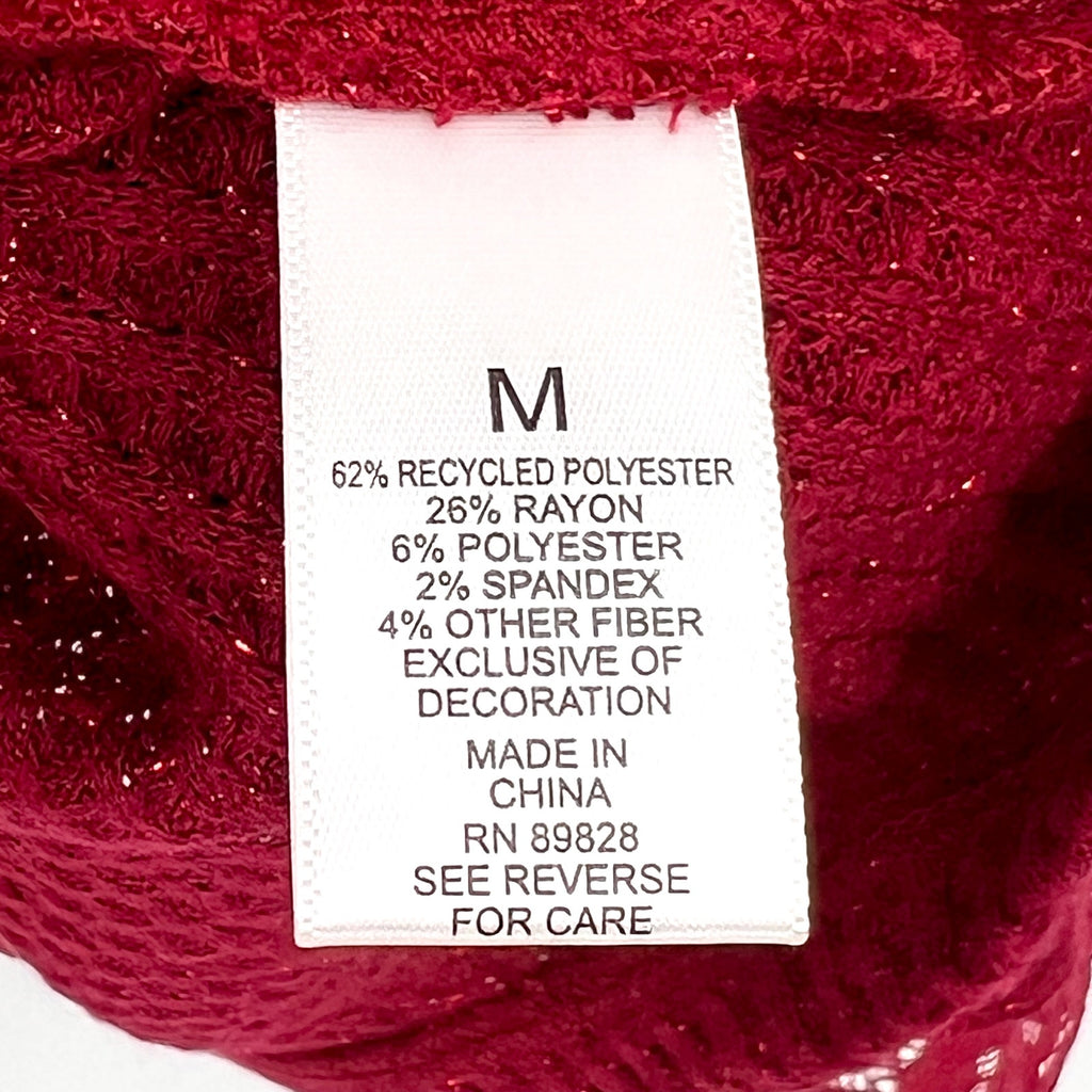 LOGO LORI GOLDSTEIN Metallic Waffle Knit Top Medium Rumba Red Long Sleeve NWOT