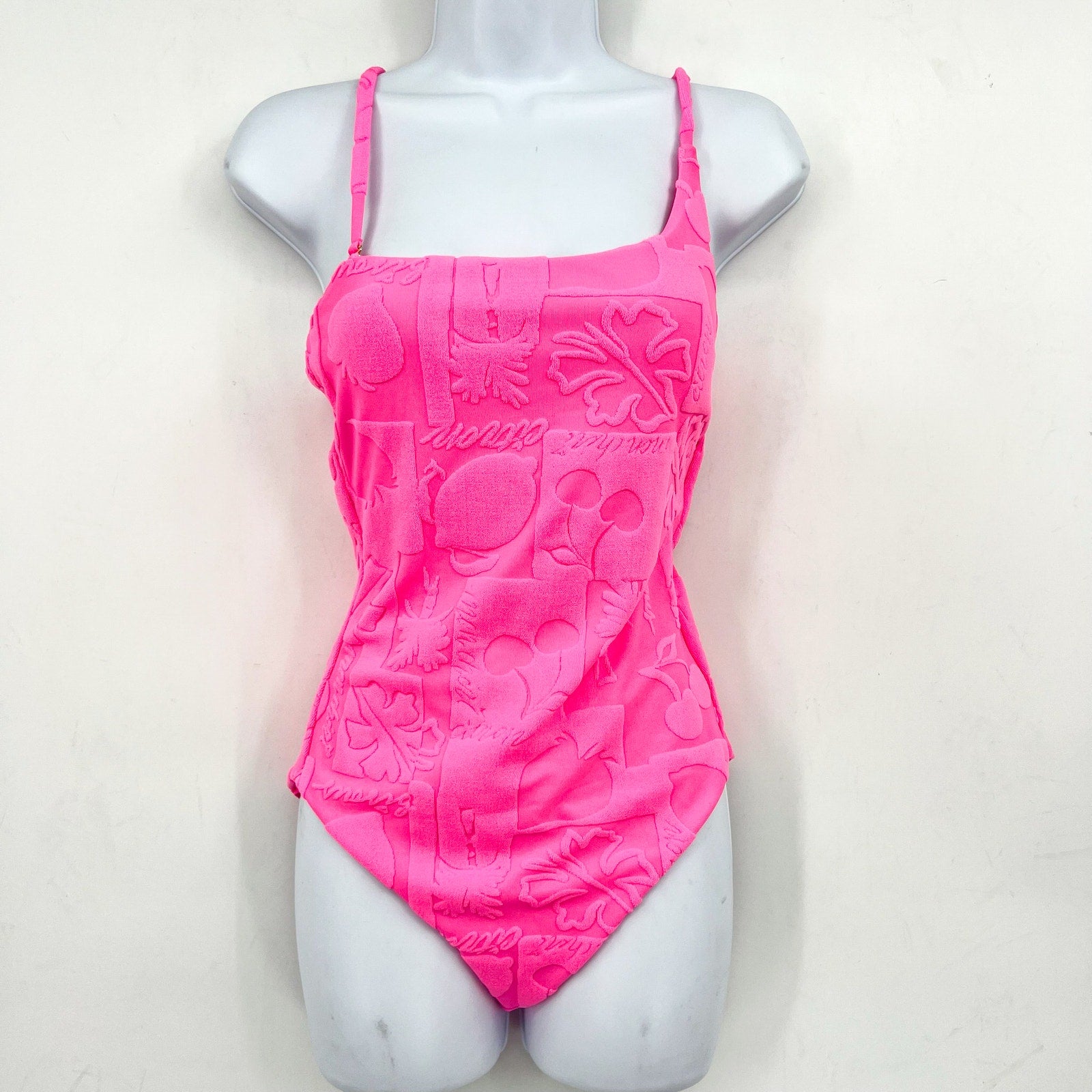 BEACH RIOT Women's Athena One-Piece Swimsuit Small Bright Pink Print Terry NWT