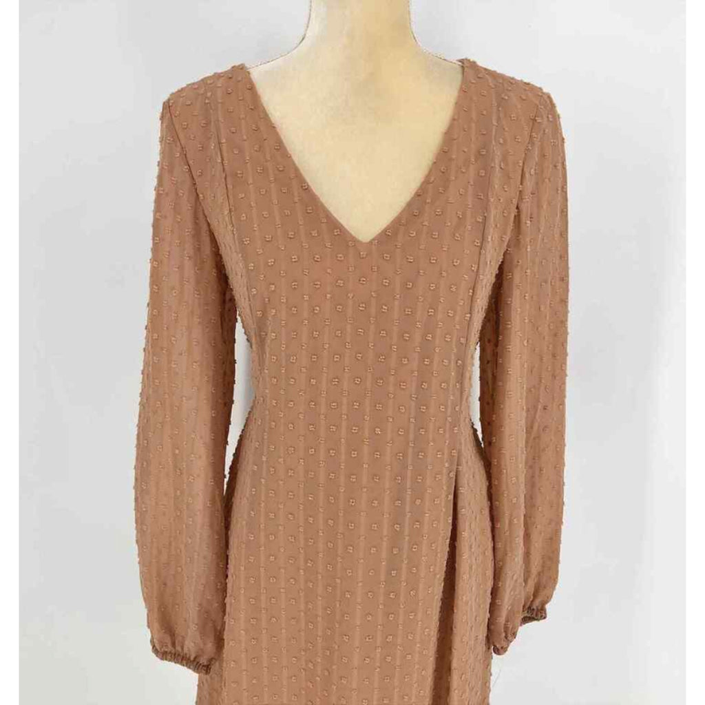 INC INTERNATIONAL CONCEPTS Women Shift Dress Large Tan Hazelwood Long Sleeve NWT