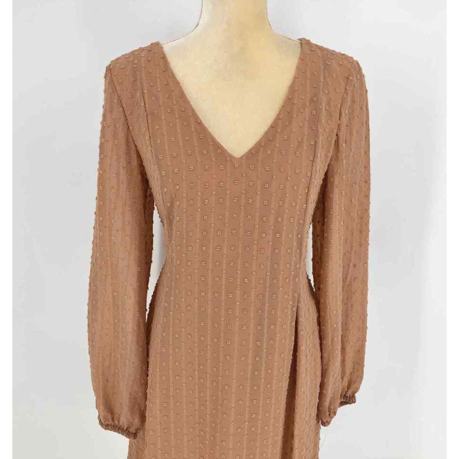 INC INTERNATIONAL CONCEPTS Women Shift Dress Large Tan Hazelwood Long Sleeve NWT