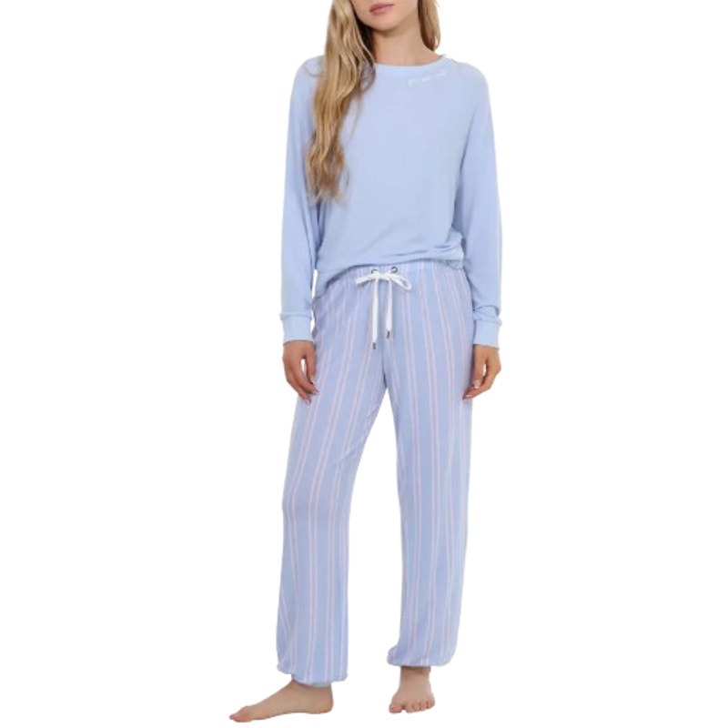 HONEYDEW Star Seeker Brushed Jersey Pajama Set Small Blue Moonstruck Stripe NWT