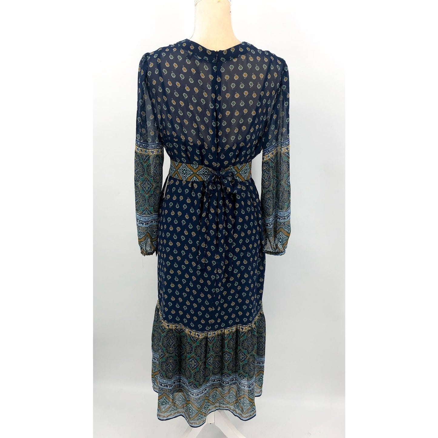 JULIA JORDAN Women's Boho Midi Dress Size 12 Navy Blue Mixed Paisley NWT