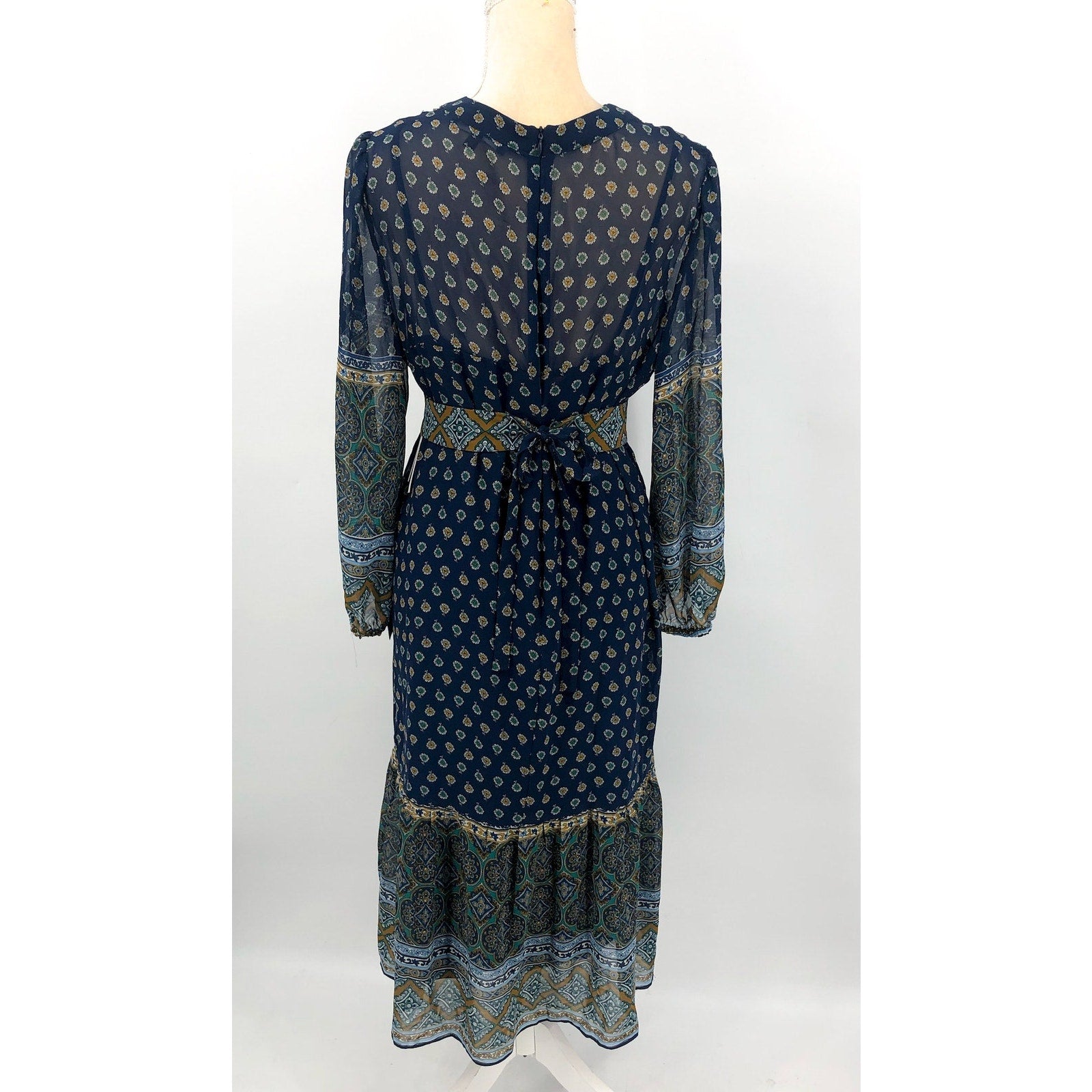 JULIA JORDAN Women's Boho Midi Dress Size 12 Navy Blue Mixed Paisley NWT