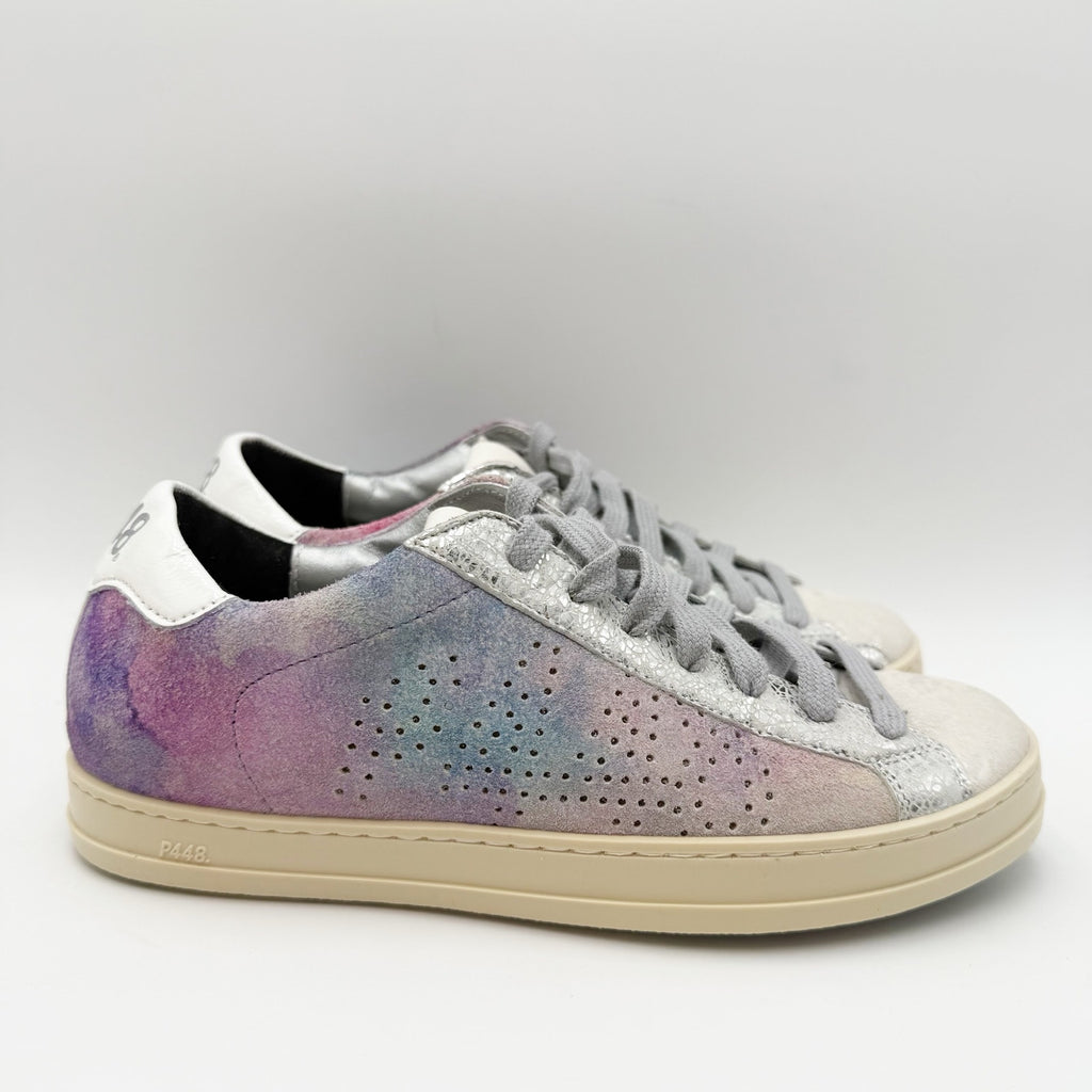 P448 Womens John Sneakers EU 35 US 5-5.5 Silver Purple Multicolor Leather NWOB