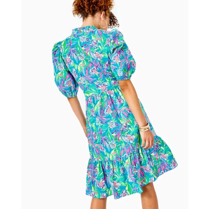LILLY PULITZER Shona Dress Size 10 Formentera Turquoise Keep on Beleafing NWOT