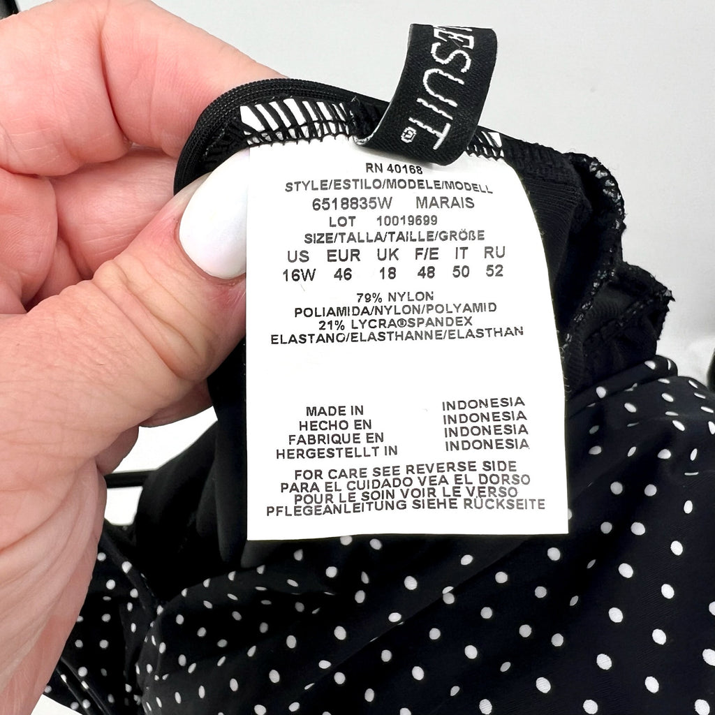 MIRACLESUIT Women's Pin Point Marais Swim Dress Size 16W Black White NWT