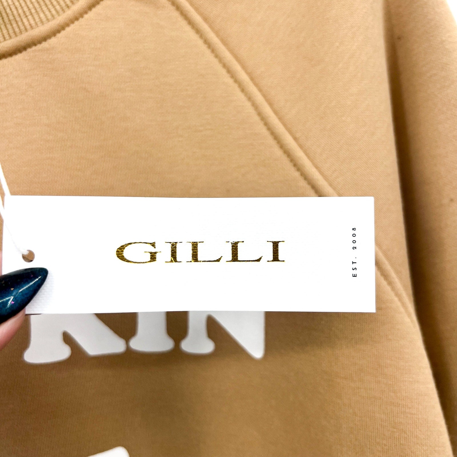 GILLI Pumpkin Spice Keeps Me Nice Crew Sweatshirt Medium Petite Tan NWT
