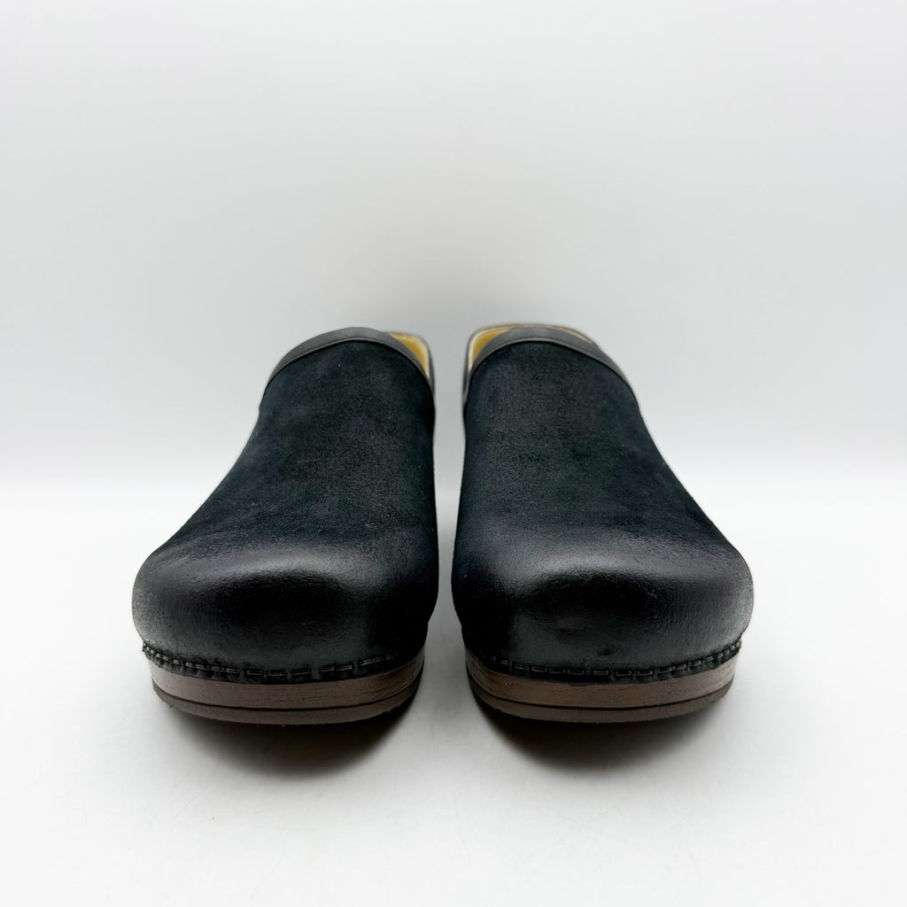 Dansko Womens Brenna Clogs EU 40 US 9.5 Black Burnished Suede Leather NIB
