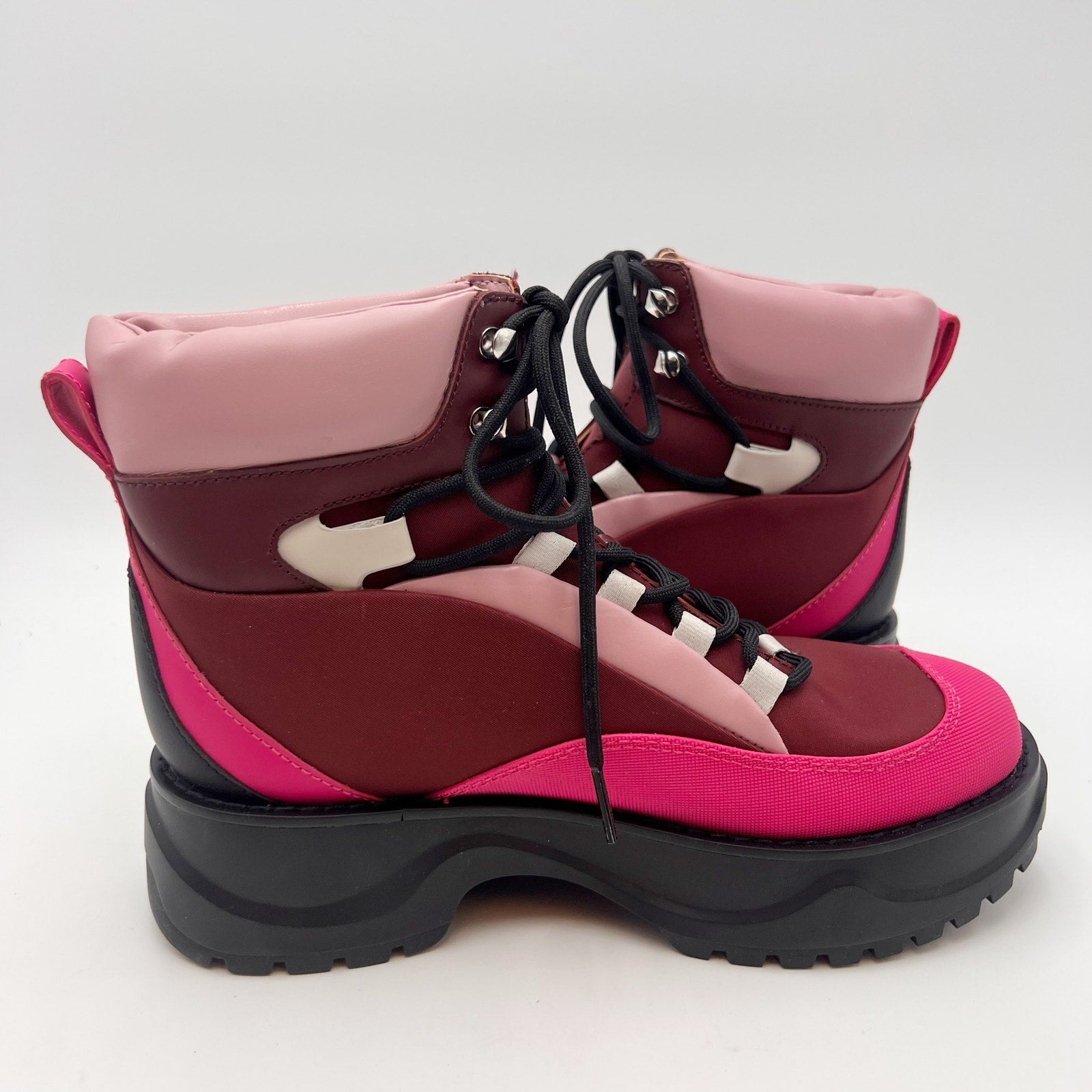 Micheal Kors Womens Dupree Hiker Booties Size 7 Pink Black Platform NWOB