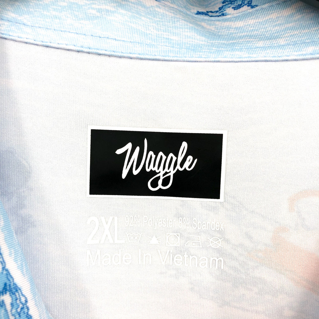 WAGGLE Mens Lake Life Golf Polo Shirt 2XL XXL Blue Print Short Sleeve NWT