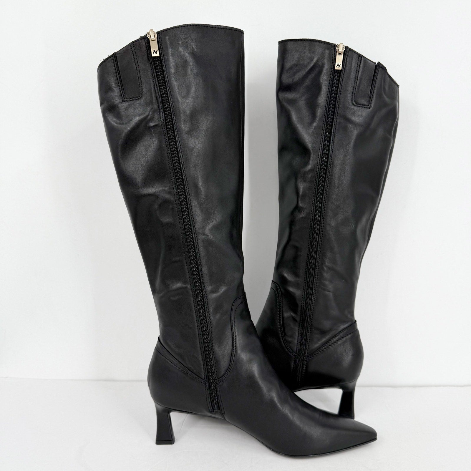 Naturalizer Women Deesha Knee High Boots US 7.5 WIDE Wide Calf Black Leather NIB