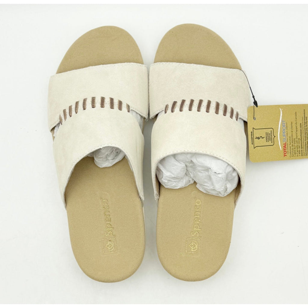 Spenco Womens Twilight Woven Slide Sandals 8.5 Wide Cream Almond Buff Tan NIB