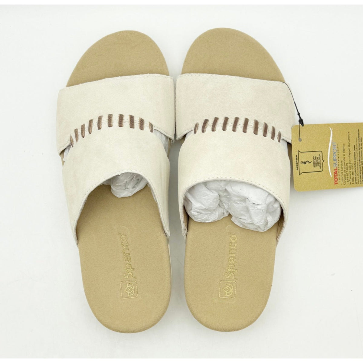 Spenco Womens Twilight Woven Slide Sandals 8.5 Wide Cream Almond Buff Tan NIB
