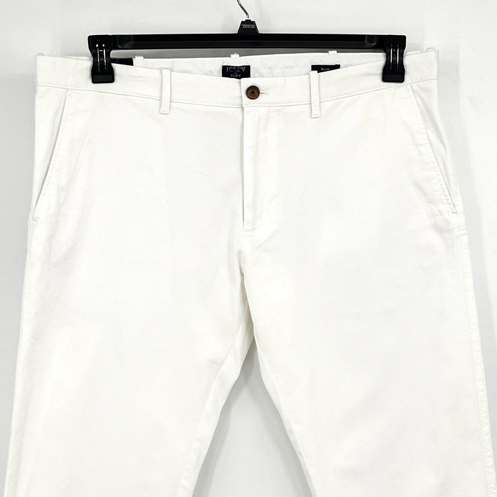J.CREW Men's Slim-fit Flex Chino Pants 38x32 White Stretch Flat Front H3167 NWT