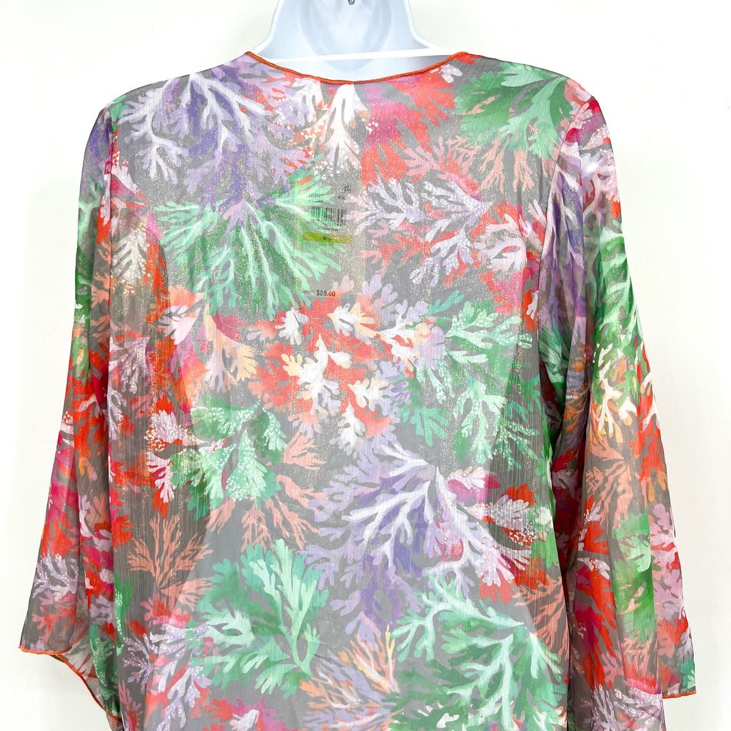 BECCA Women's Coral Reef Swim Cover Up M- L Pink Multi Sheer Chiffon Tunic NWT