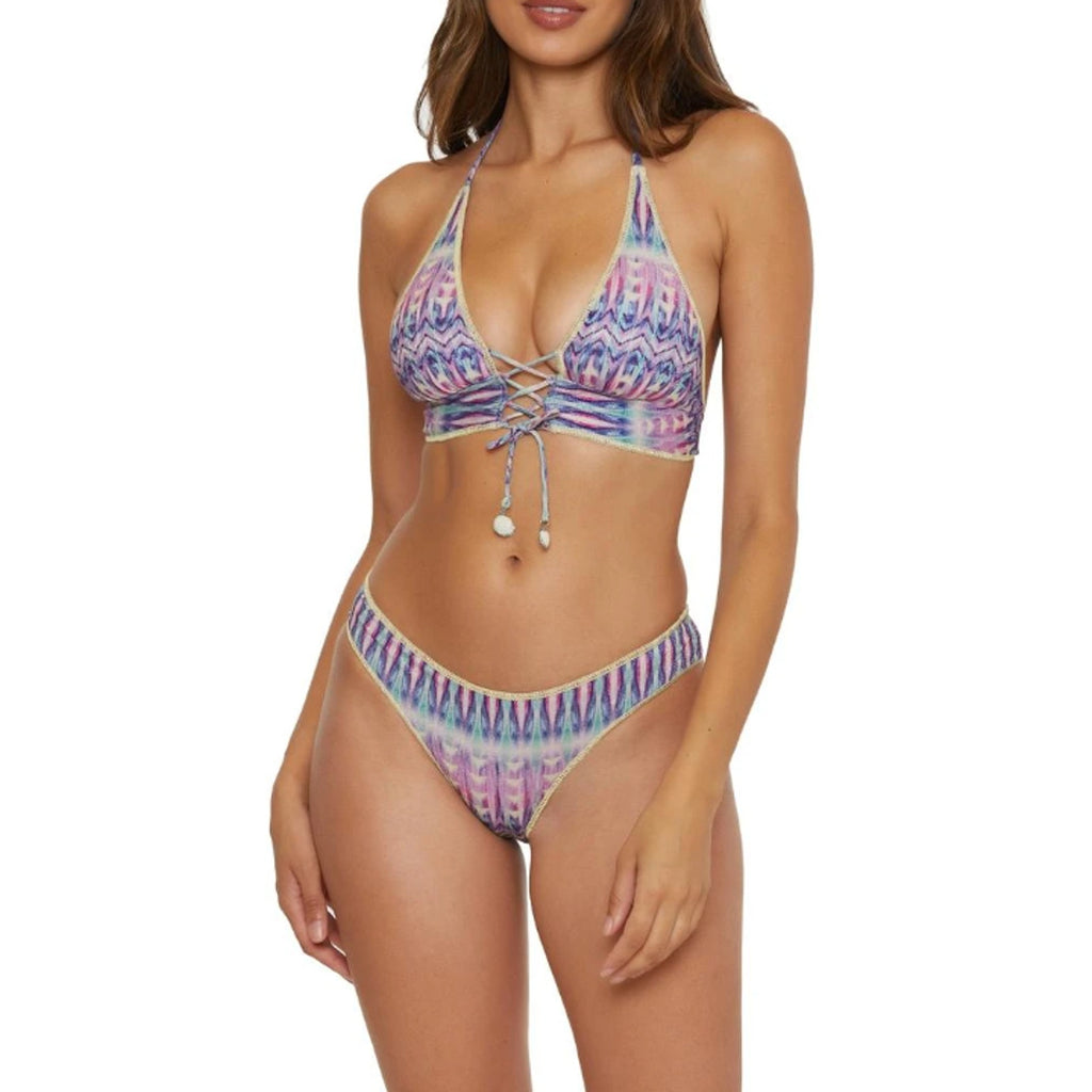 BECCA Women's Tulum Adela Hipster Bikini Bottoms Large Purple Multi Shirred NWT