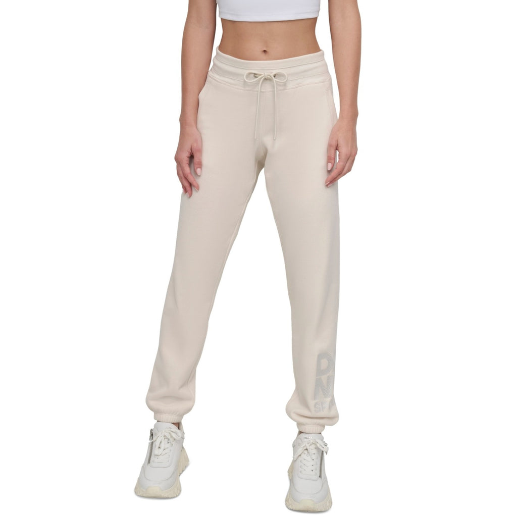 DKNY Womens Stacked Logo Relaxed Joggers XL Cream Embroidered Sweatpants NWT