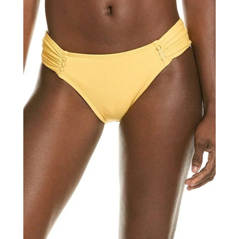 ROBIN PICCONE Women's Amy Tab Side Bikini Bottom Medium Yellow Yolk Ribbed NWT